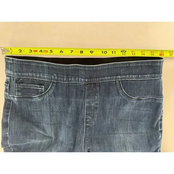 Soft Surroundings Size PM Denim Pull On Relaxed Straight Jeans Dark Slimming - Picture 13 of 15